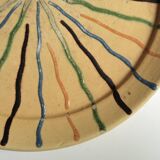 Red Provençal earthenware plate, sun decoration, Folk Art