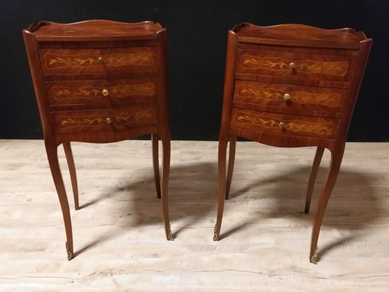 Pair of bedside tables, Louis XVth style and marquetry