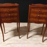Pair of bedside tables, Louis XVth style and marquetry
