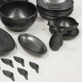 Ceramony Vallauris tableware set in matt black earthenware 1950 - 38 pieces