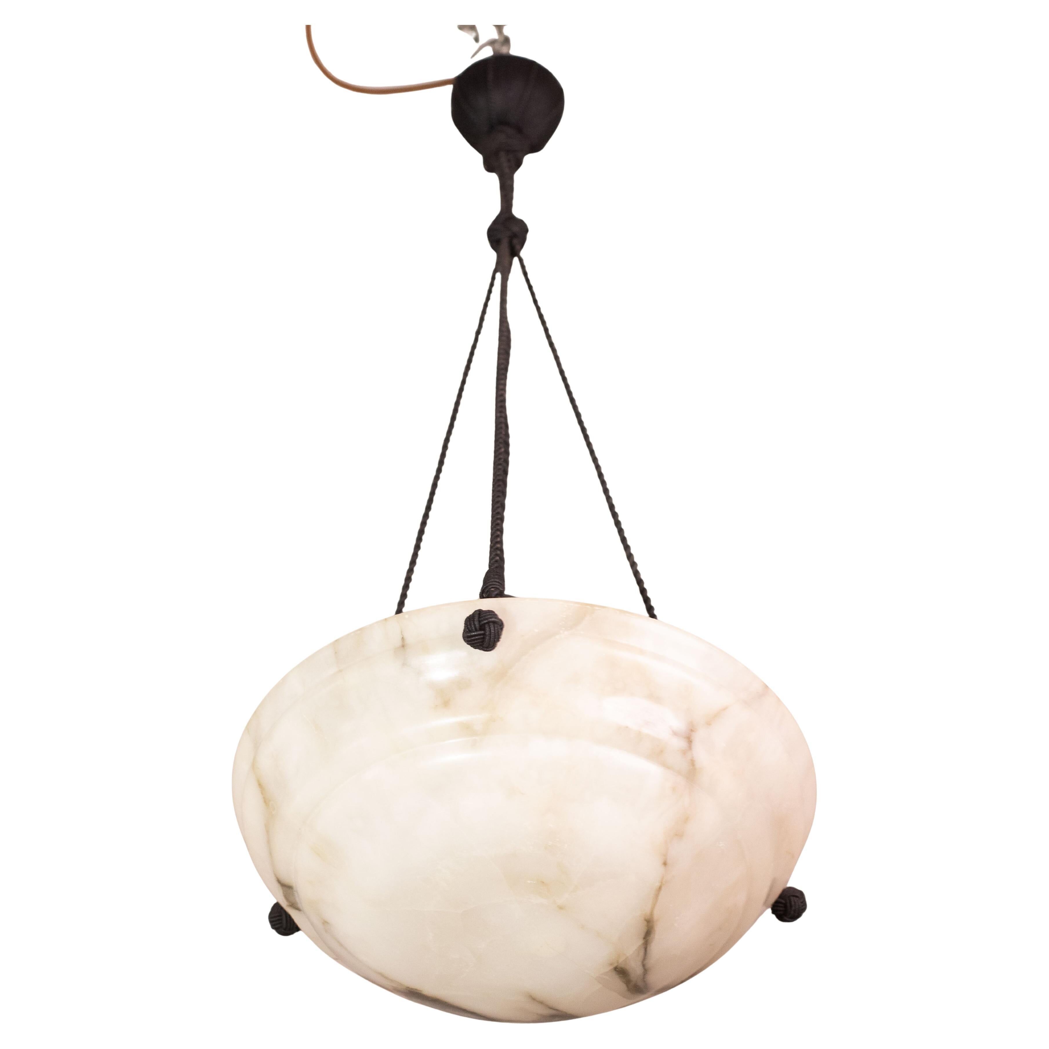 Lustre Art Déco en albâtre blanc, années 1950