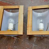 Pair of pine and methacrylate wall lights, spain 1980