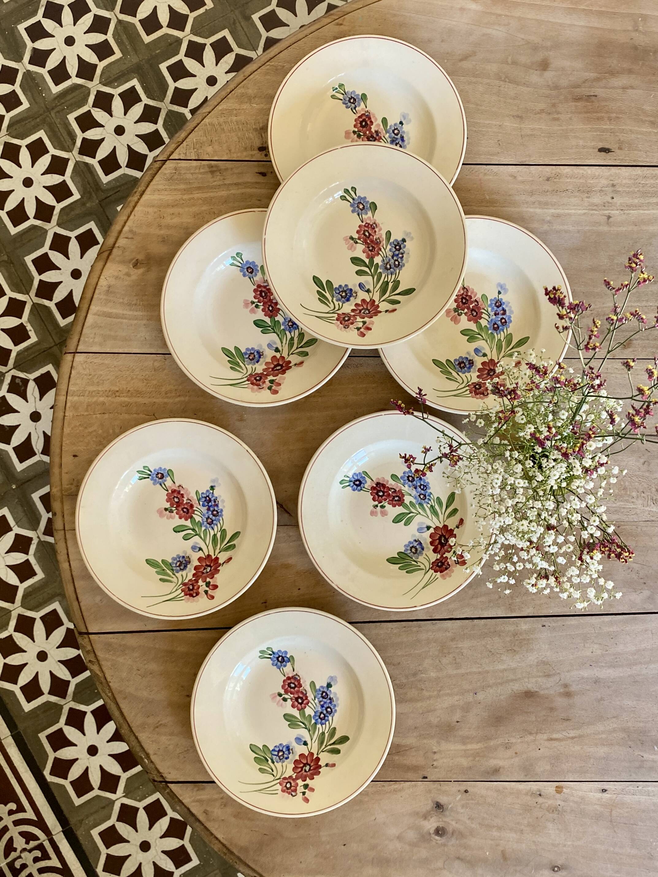 Set of 7 vintage soup plates, Aigueperse de Sarreguemines