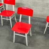 Set of 5 chairs TON Bystrice (Thonet) red and white 1960