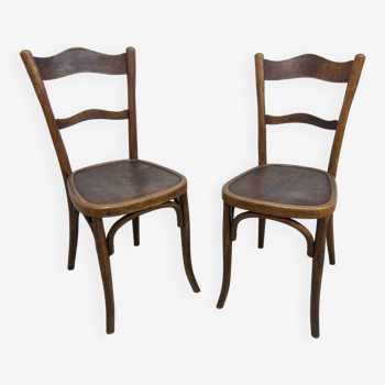 Pair of Baumann Bistrot chairs from the 1920s with pyrography seat