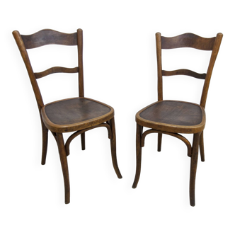 Pair of Baumann Bistrot chairs from the 1920s with pyrography seat