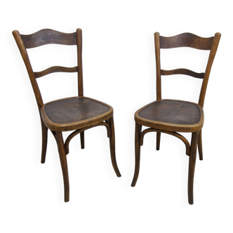 Paire de chaises Bistrot Baumann des années 1920, assise pyrogravée