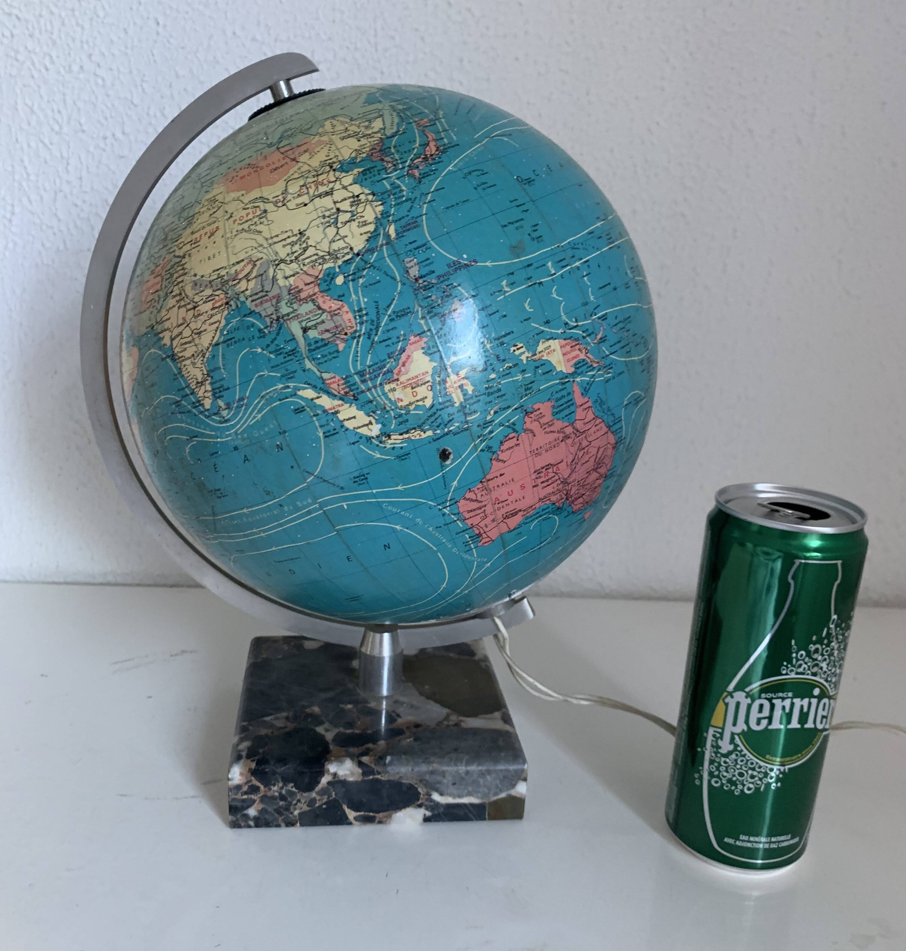 Vintage 1976 Terrestrial Globe Taride Glass Marble World Map - 30 cm