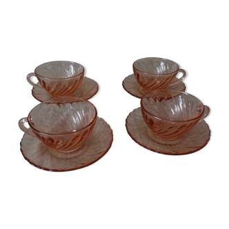 4 cups and subcups rosaline arcoroc pink with vintage twists
