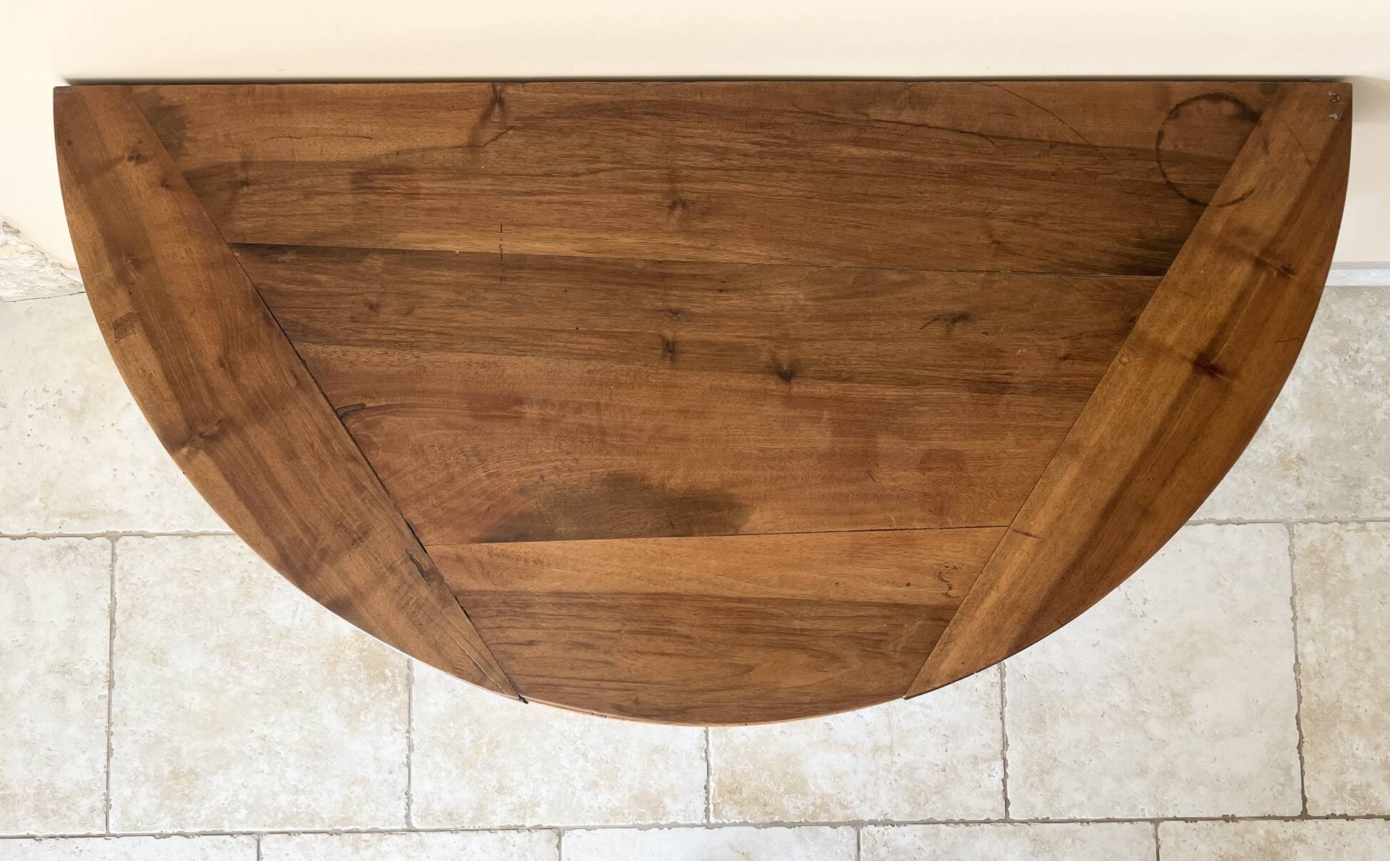 Louis-Philippe XIXth century demi-lune console table in solid walnut – seats 6 people.