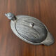 Serving dish with bell in silver metal shape duck