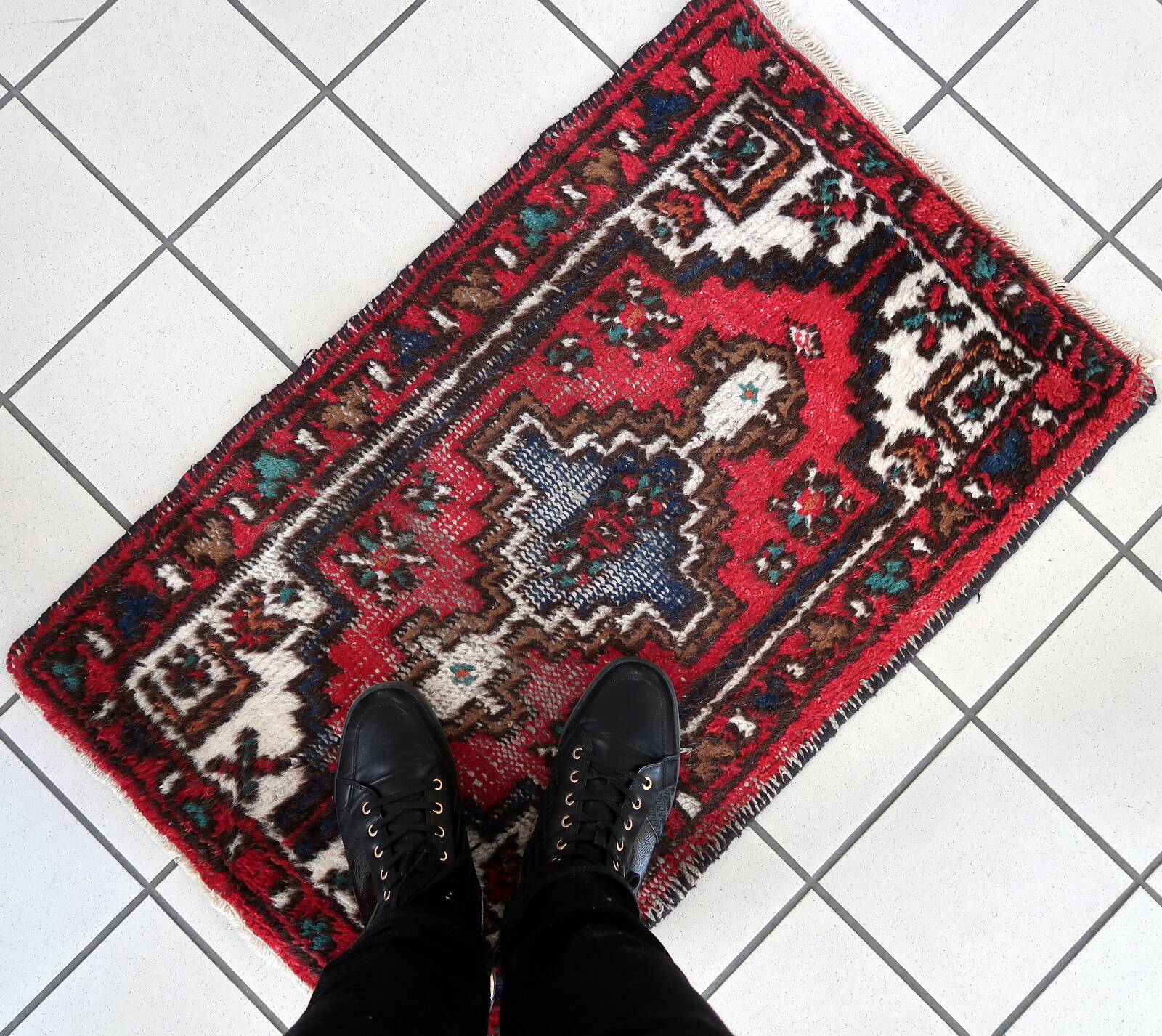 Tapis Vintage Hamadan en Laine (55cm x 88cm), Années 1970