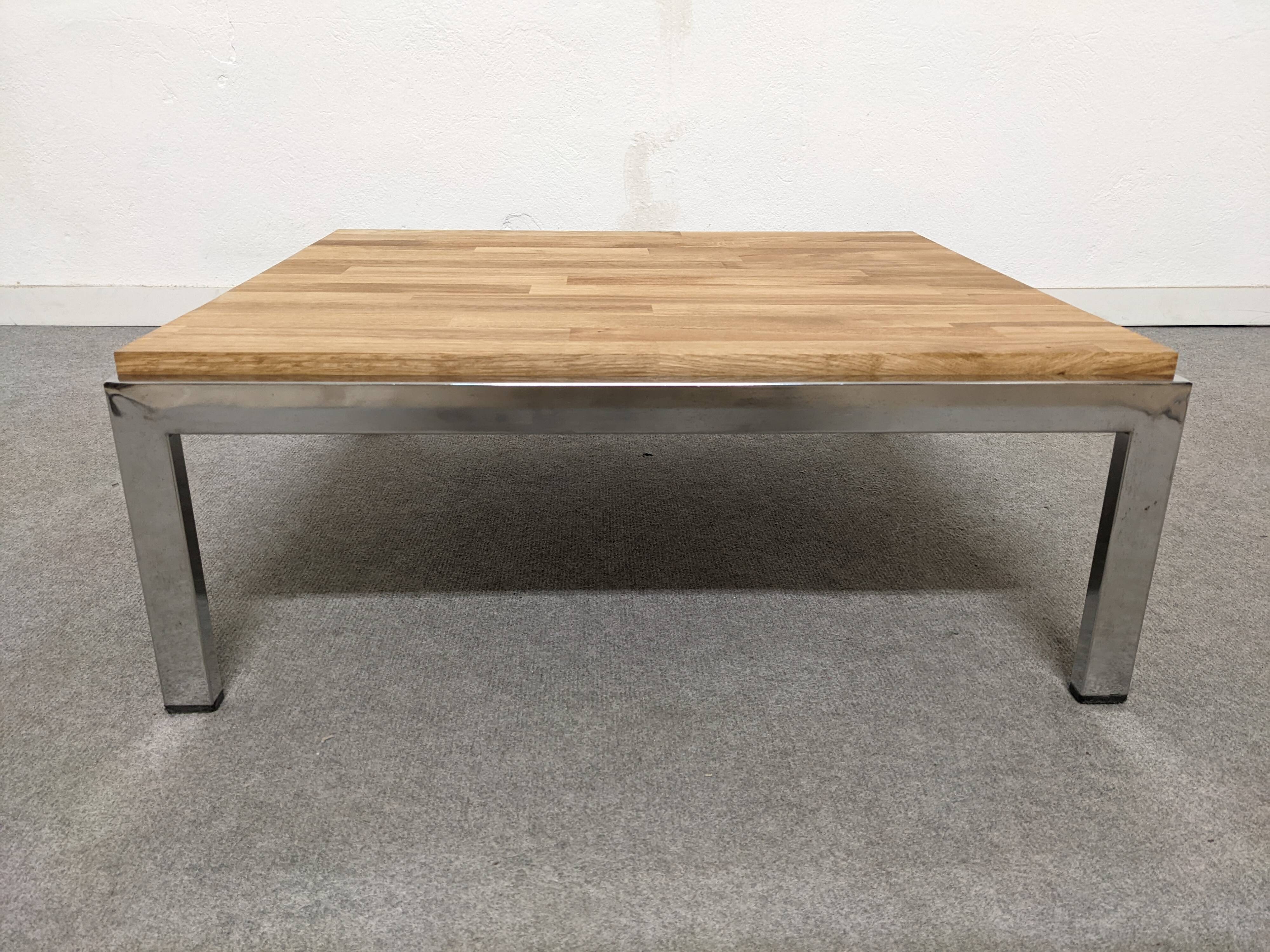 Coffee table or side table in solid oak, France around 1970.