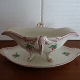 Ancienne saucière faience KG Lunéville motif fleurs - 30,5 cm