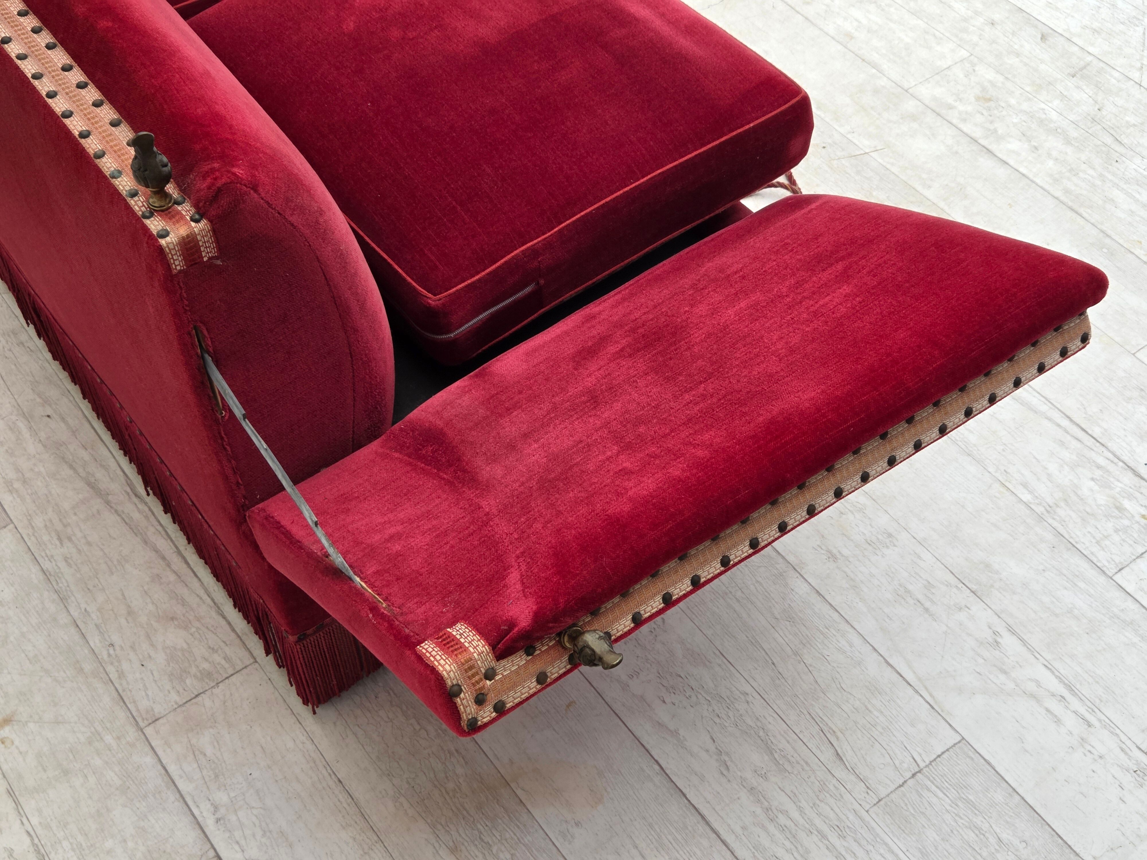 1970s, Danish 2-seater drop arm sofa, furniture velour.