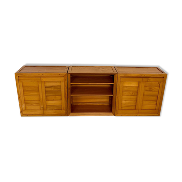 Modular sideboard Ateliers Chauvin solid wood design 70s