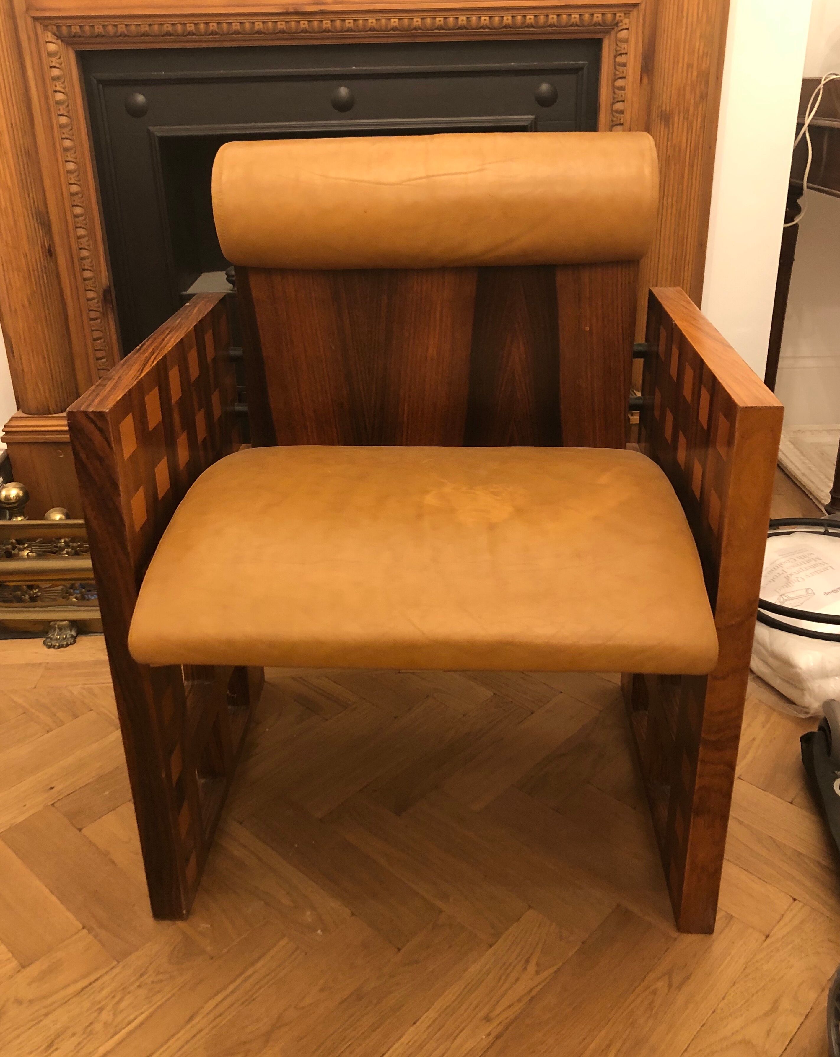 Pair of Mobil Girgi Armchairs, Wood and Leather.
