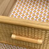 Rattan and woven wicker chest of drawers and mirror, 1970