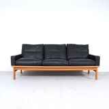 Vintage Black Leather Sofa by Poul M. Volther for Erik Jørgensen, 1960s