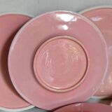 Six old pink earthenware dessert plates