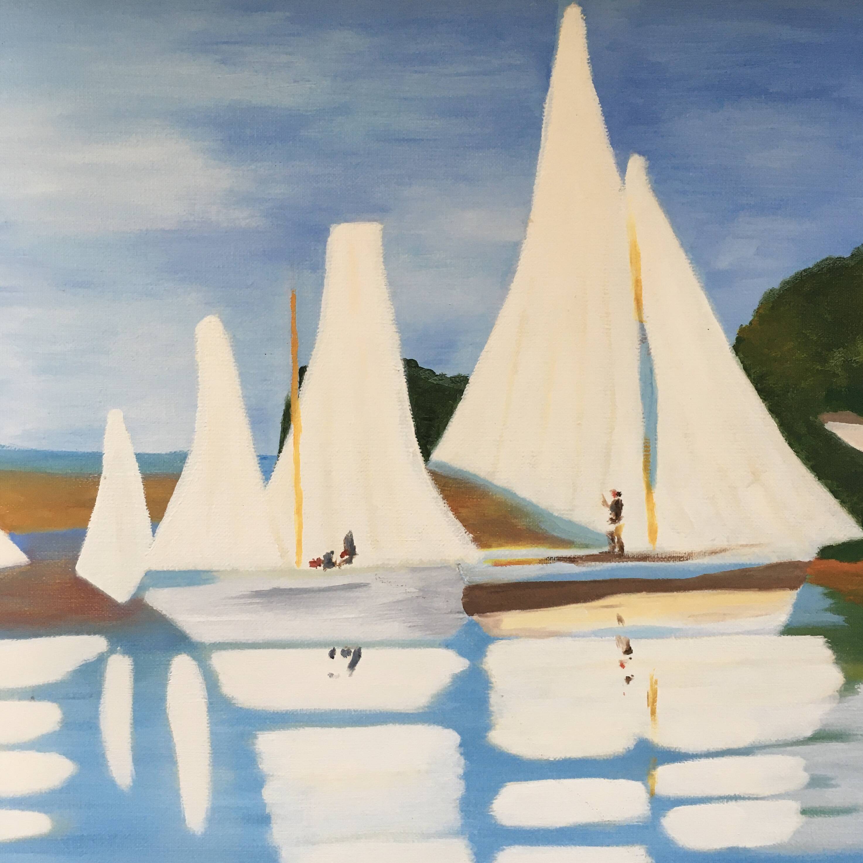 Table the white sailboats.