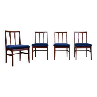 Stylish Set Of 4 Vintage Midcentury A. Younger Afromosia And Velvet Chairs.