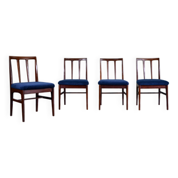 Stylish Set Of 4 Vintage Midcentury A. Younger Afromosia And Velvet Chairs.