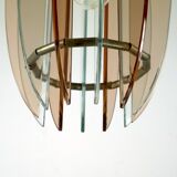 Mid-Century Italian pink and clear thick glass chandelier by Veca. Italy 1960s
