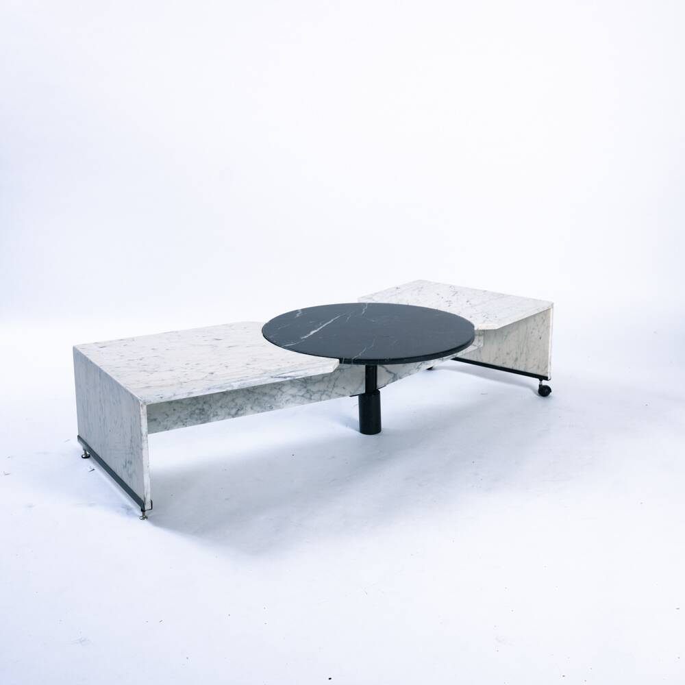 Table basse réglable en marbre noir et blanc italien, années 1980
