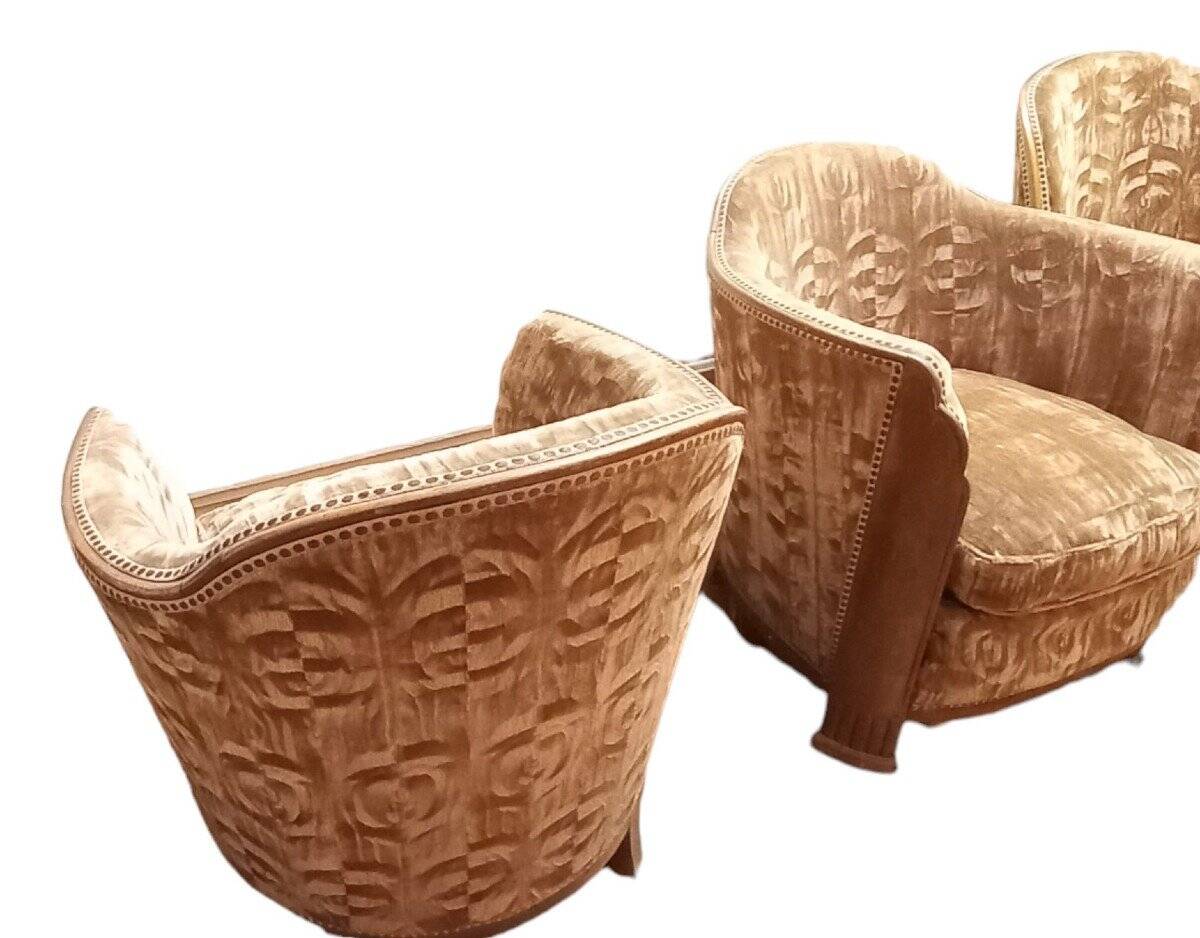 Set of 2 Art Deco armchairs and 2 low chairs in mahogany 1930