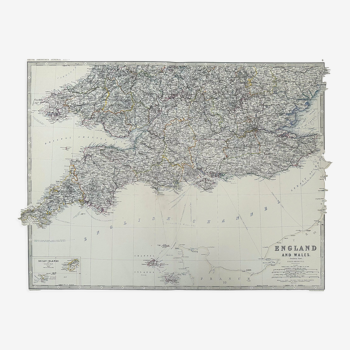 Antique Map of England (Southern Sheet) circa 1869 Keith Johnston Royal Atlas Hand coloured map