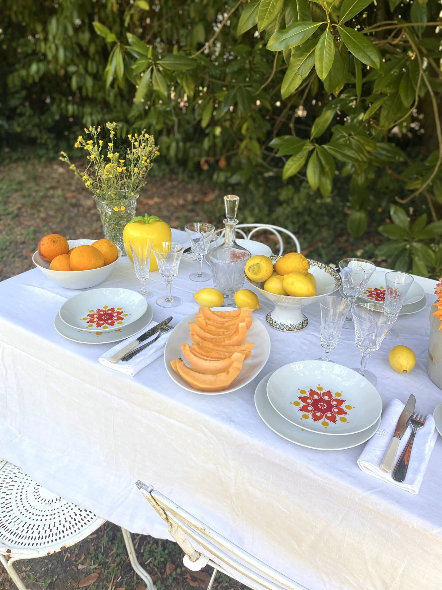 Service de table vintage Winterling, 20 pièces, décor pop années 70