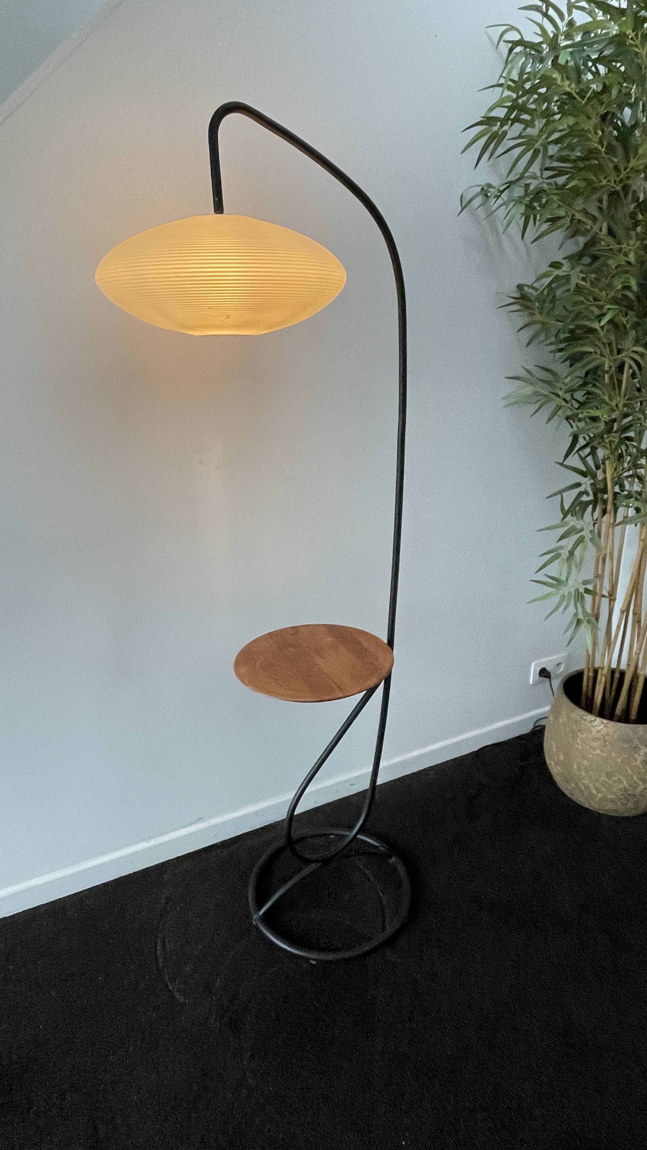 Floor lamp (lamp & table) in tubular steel, ca 1960