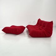 Togo 3-seater with red ottoman by Michel Ducaroy for Ligne Roset, 1970.