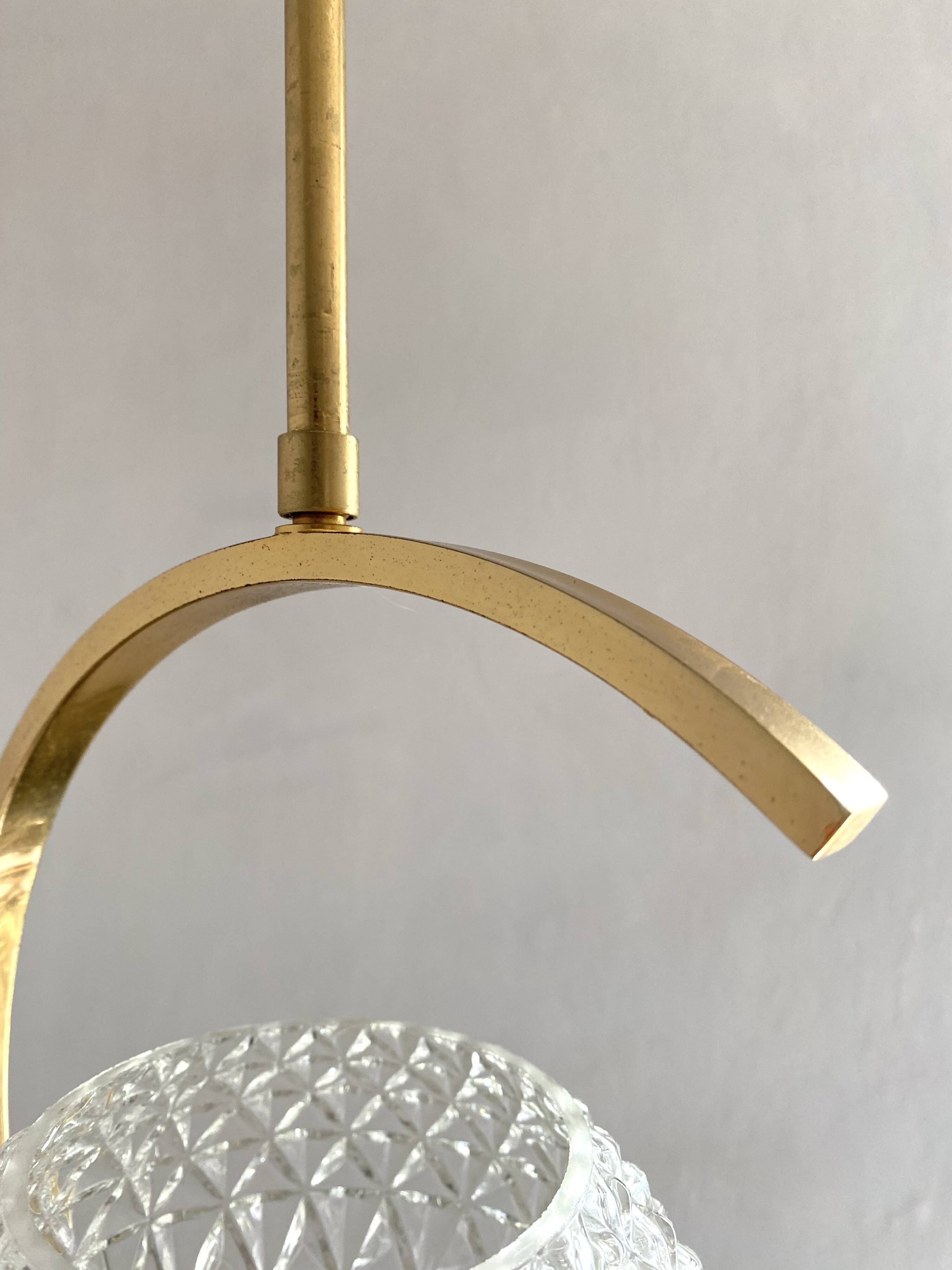 60s Arlus style pendant light, brass and glass