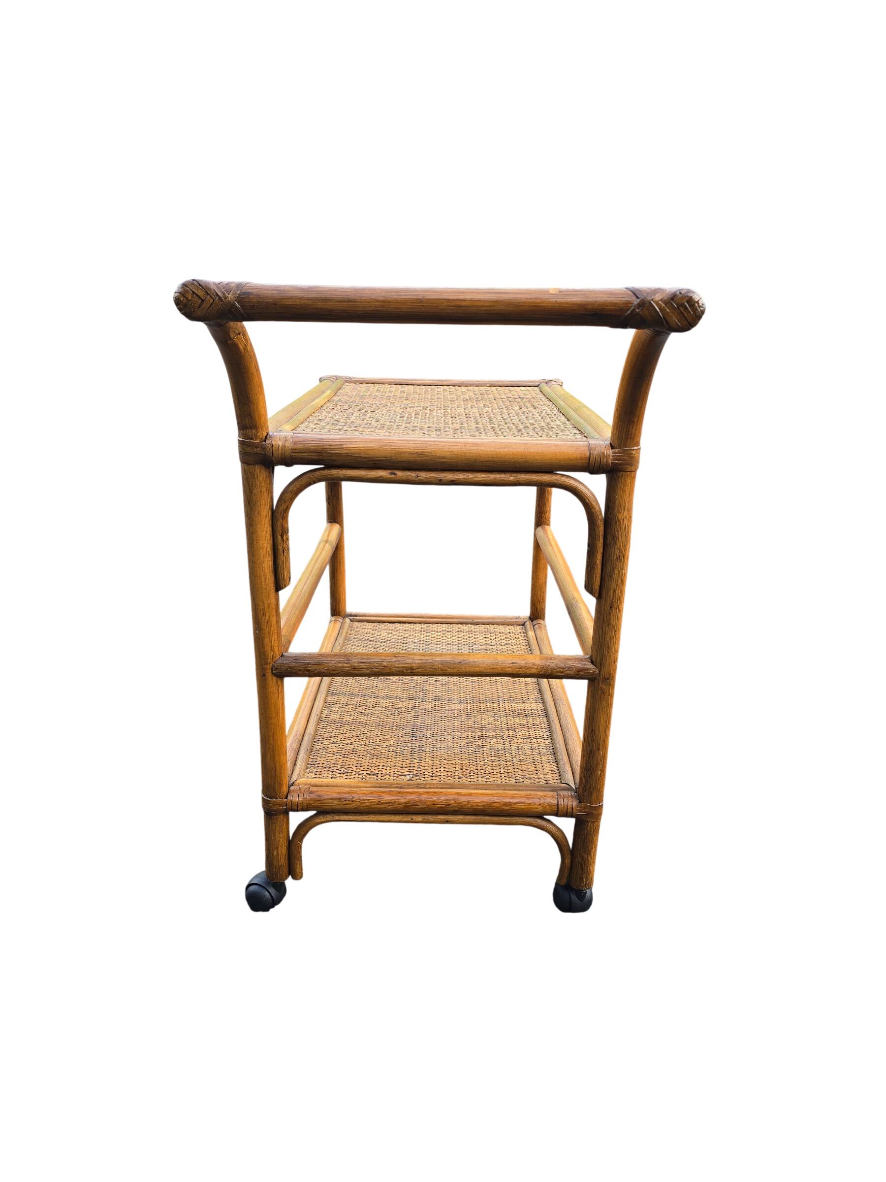 Vintage rolling dessert trolley in rattan and cane from the 60s/70s.