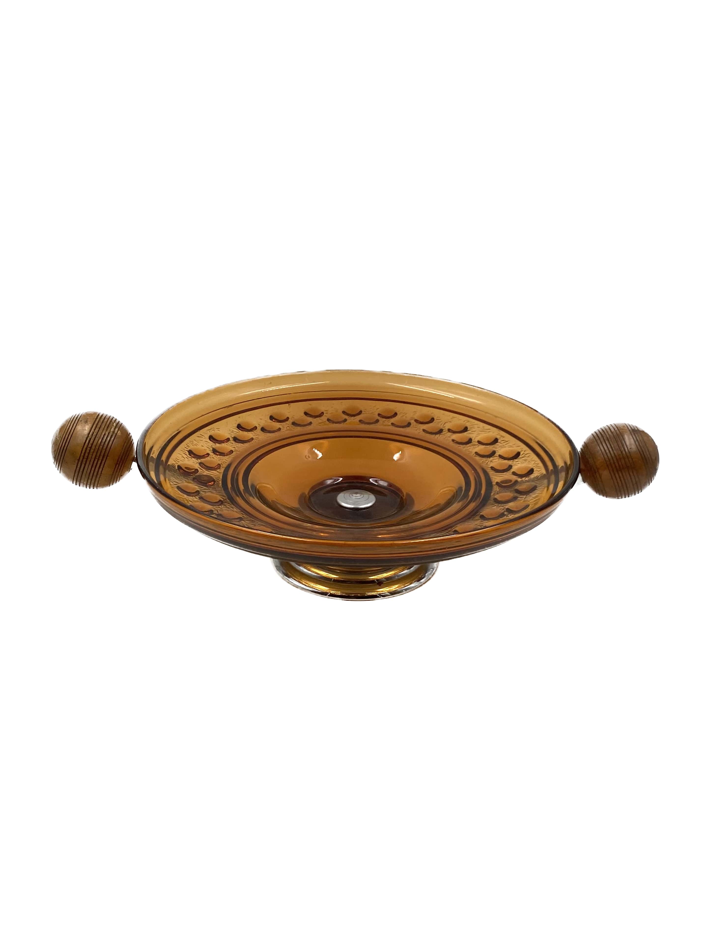 Art Deco large orange glass centerpiece / vide-poche, Italy 1940s