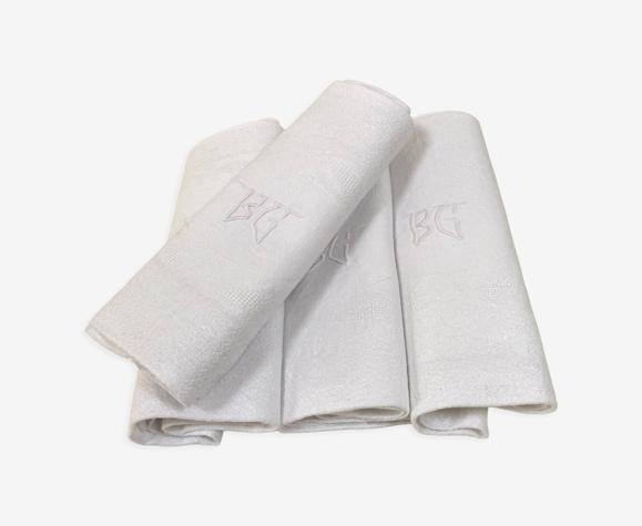 Set de 4 serviettes monogramme BG en coton damassé