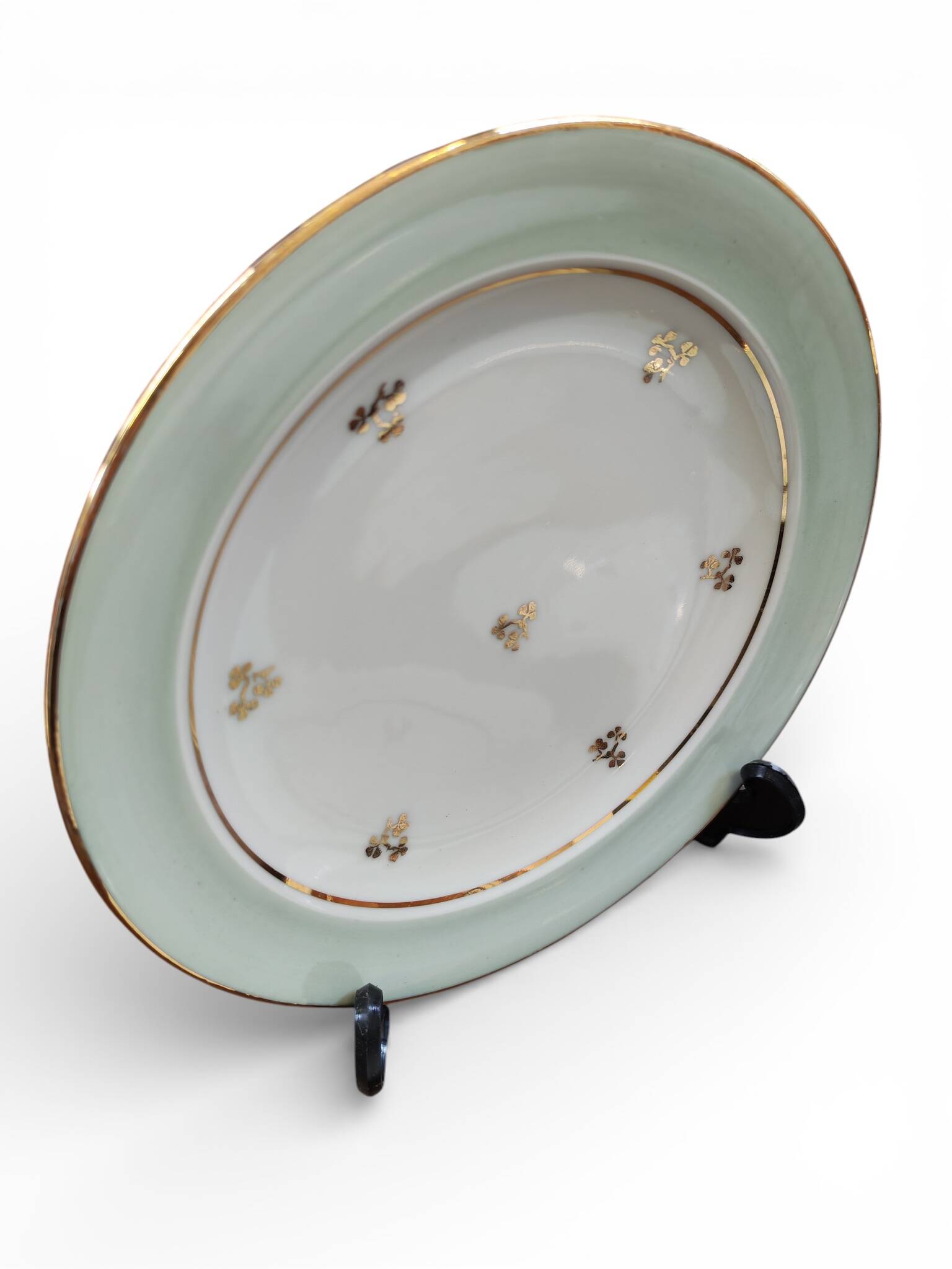 Set of 6 dessert plates in Limoges porcelain - Water green