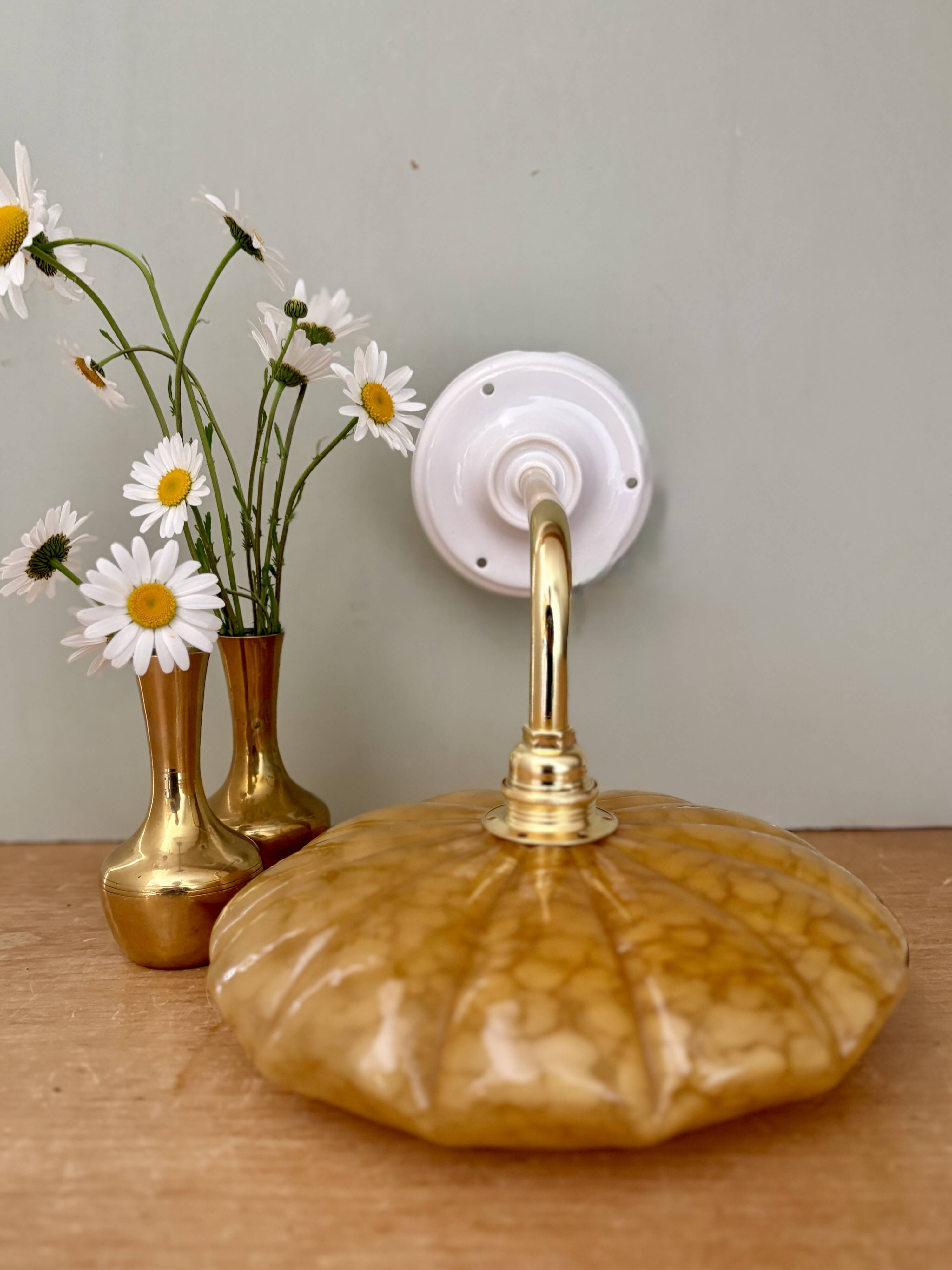 Antique wall lamp with yellow Clichy glass shade