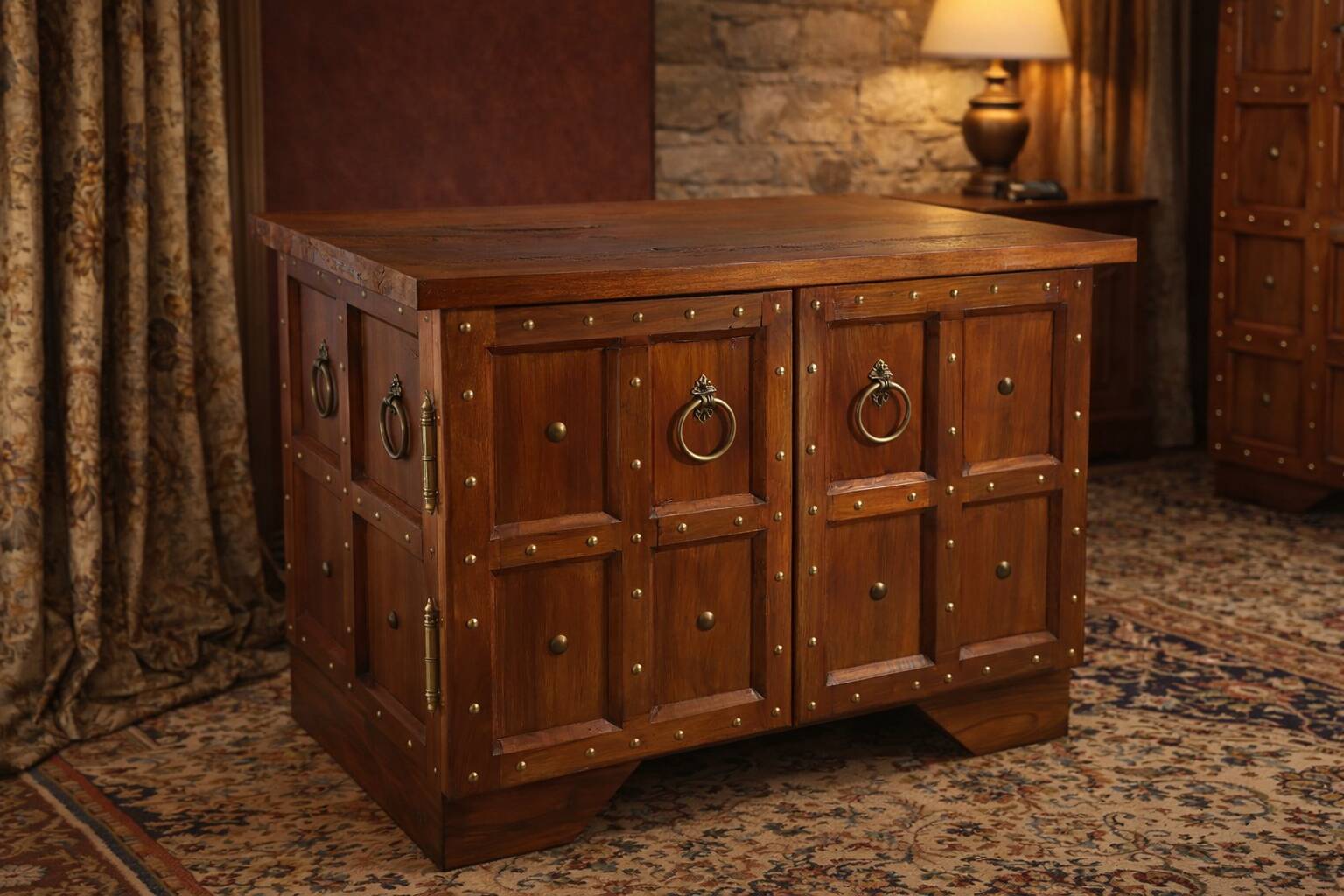 Traditional studded TV cabinet, inspired by heroic fantasy.