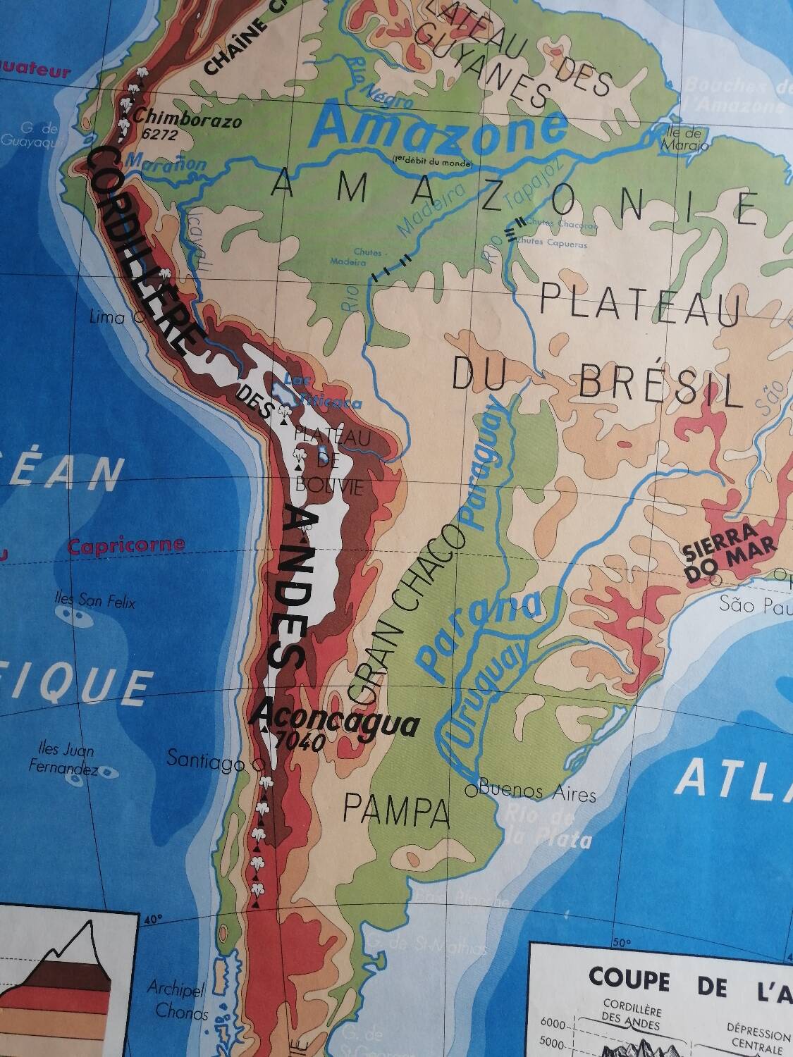 Vintage school map mdi Oceania - South America.