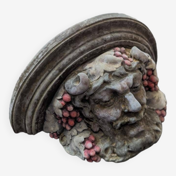 Old and original half-moon console head of Bacchus plaster/resin year 50 TBE