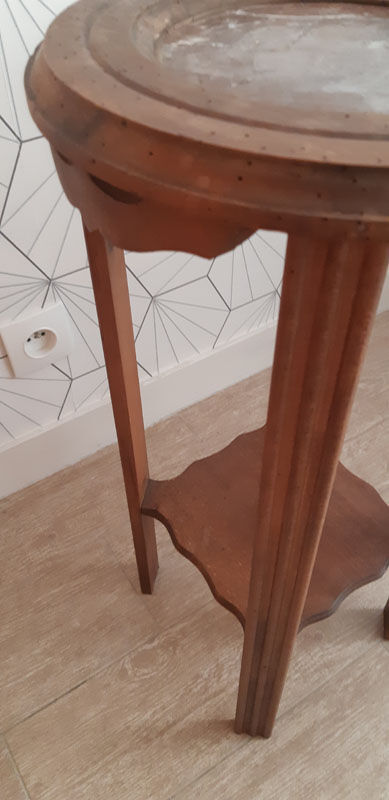 Sellette vintage années 50 en noyer clair et marbre.