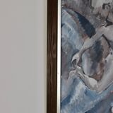 Original Swedish Mid-Century Oil on Canvas "Leap" by Ebbe Höglund  signed  - Vintage & Framed