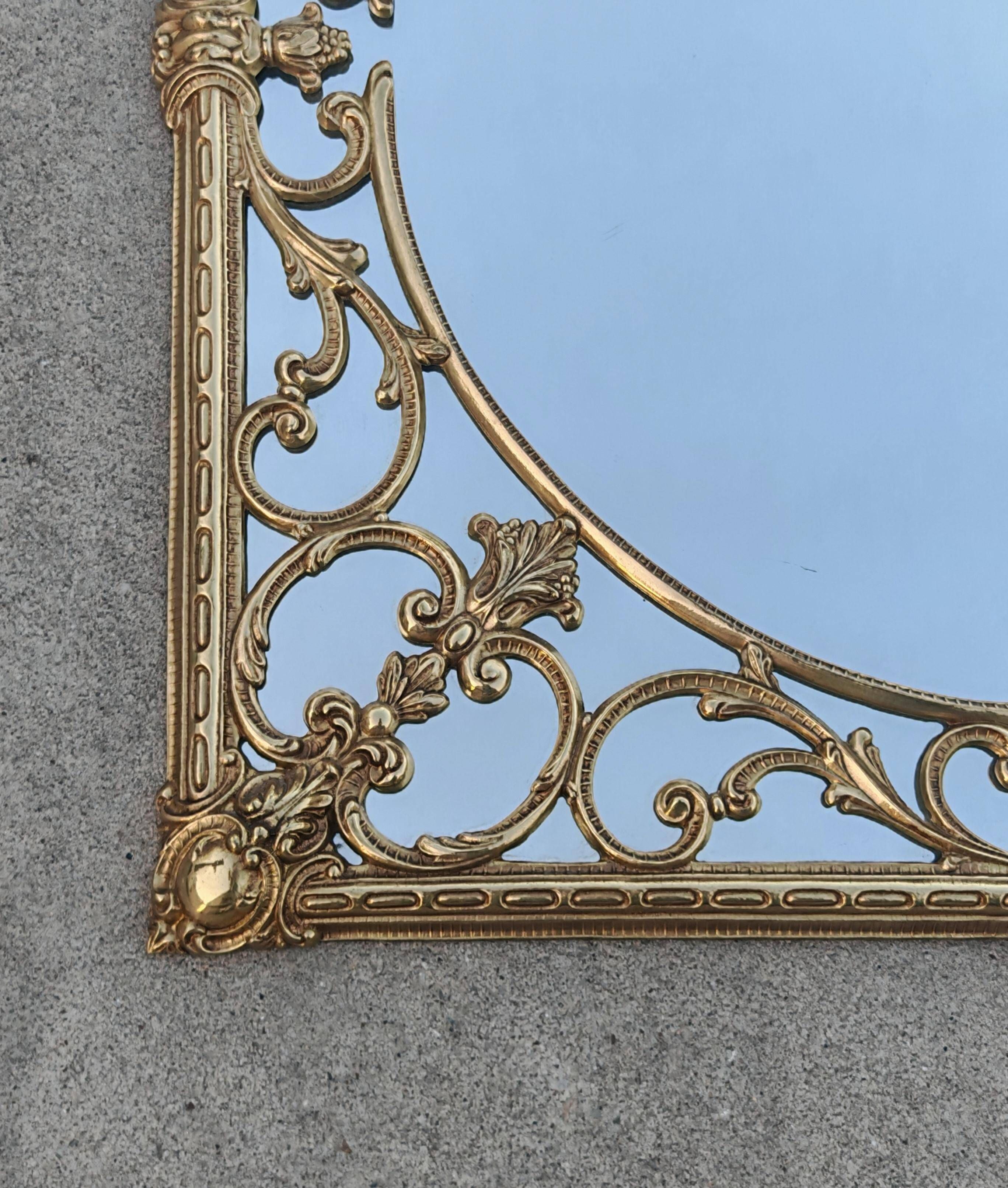 Hollywood Regency Wall Mirror in Brass, Neoclassical Style, 1950s