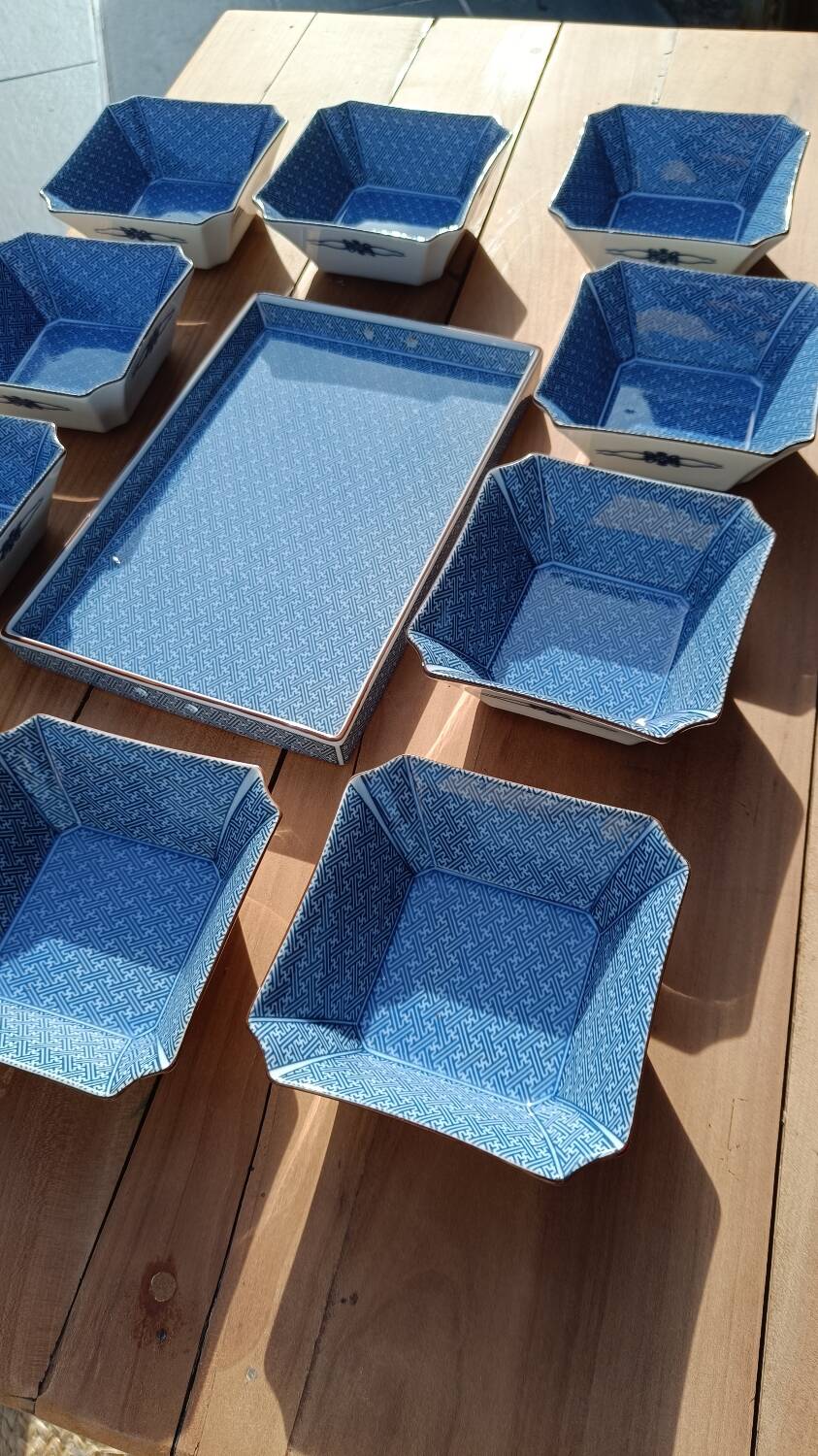 Asian set of platter and ten ramekins