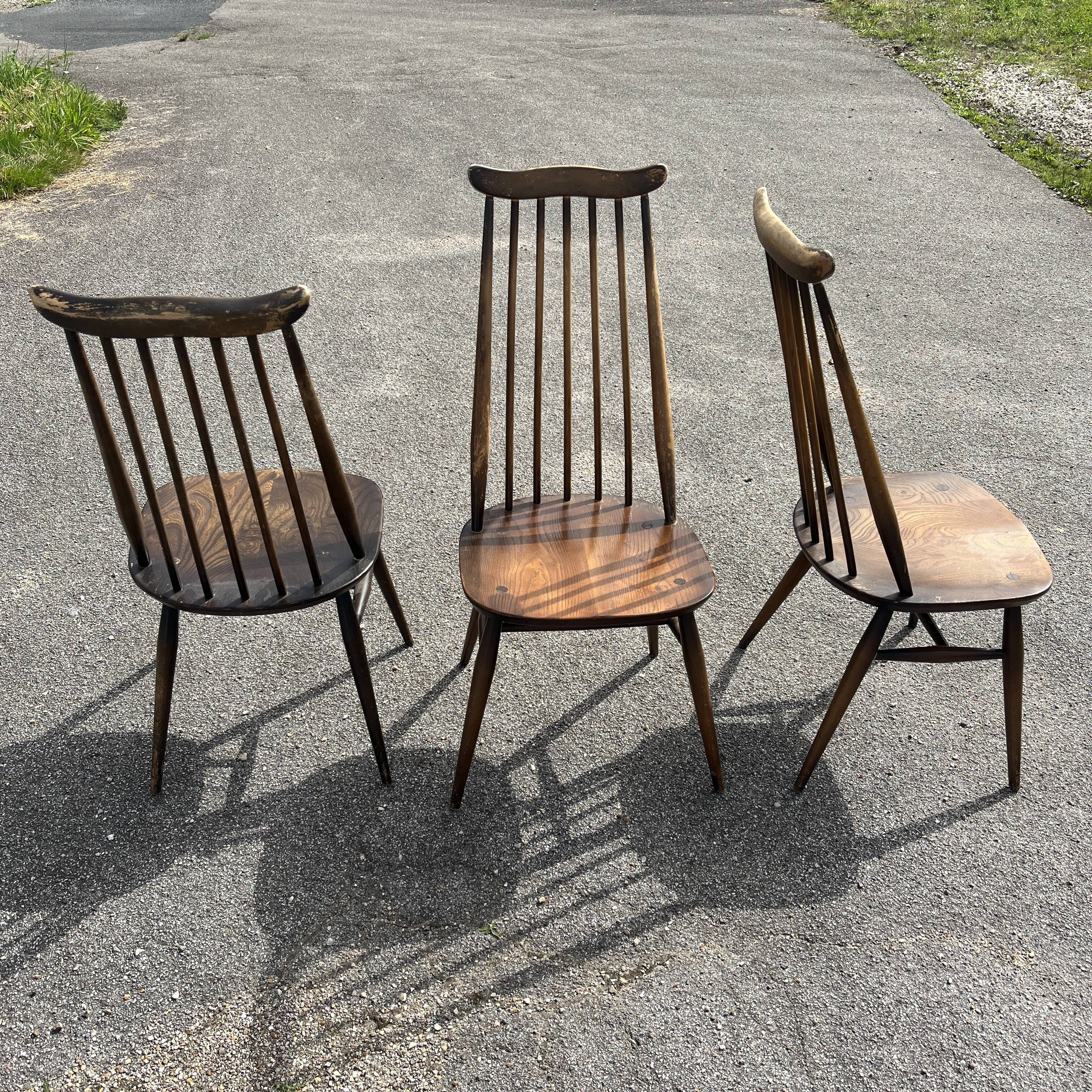 Set of 3 Ercol Goldsmith Scandinavian style wooden chairs