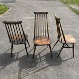 Set of 3 Ercol Goldsmith Scandinavian style wooden chairs