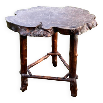 Table basse rondin Loupe d'orme? travail brutaliste années 60 70